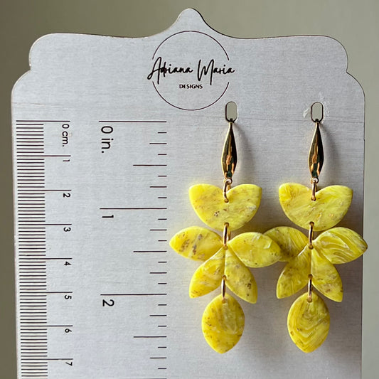 Yellow Marbled Polymer Clay Chandelier Dangle Statement Earrings