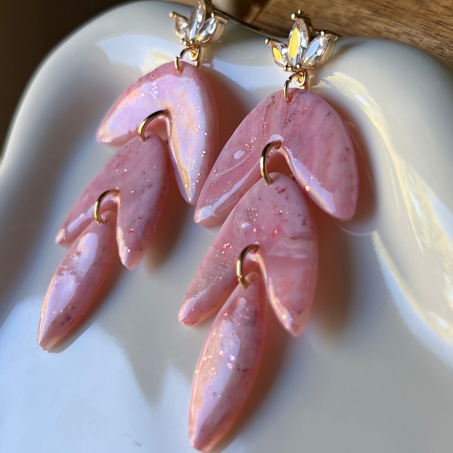 Soft Pink Marbled Polymer Clay Earrings