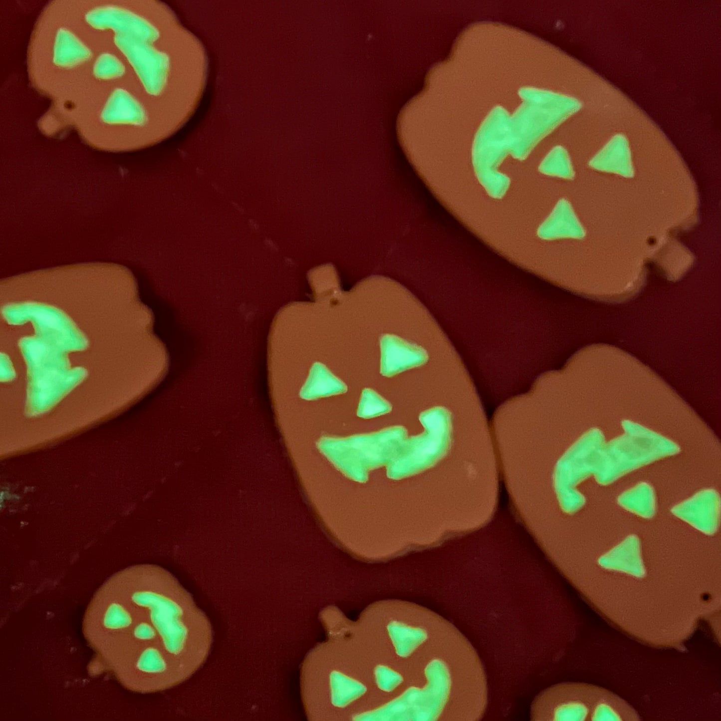 Orange Halloween Jack o’lantern Pumpkin Glow in the Dark Face Polymer Clay Hoop Earrings