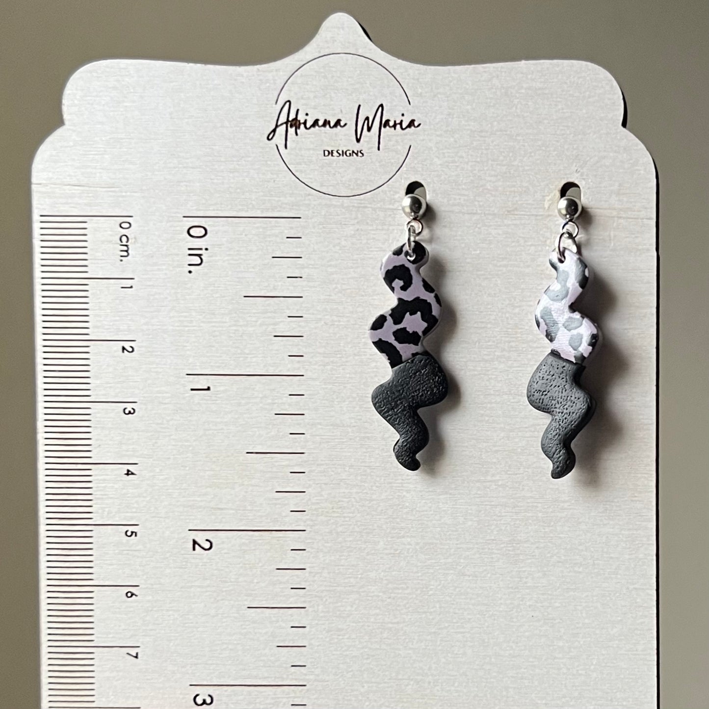 Animal Print Black Color Block Squiggle Clay Earrings