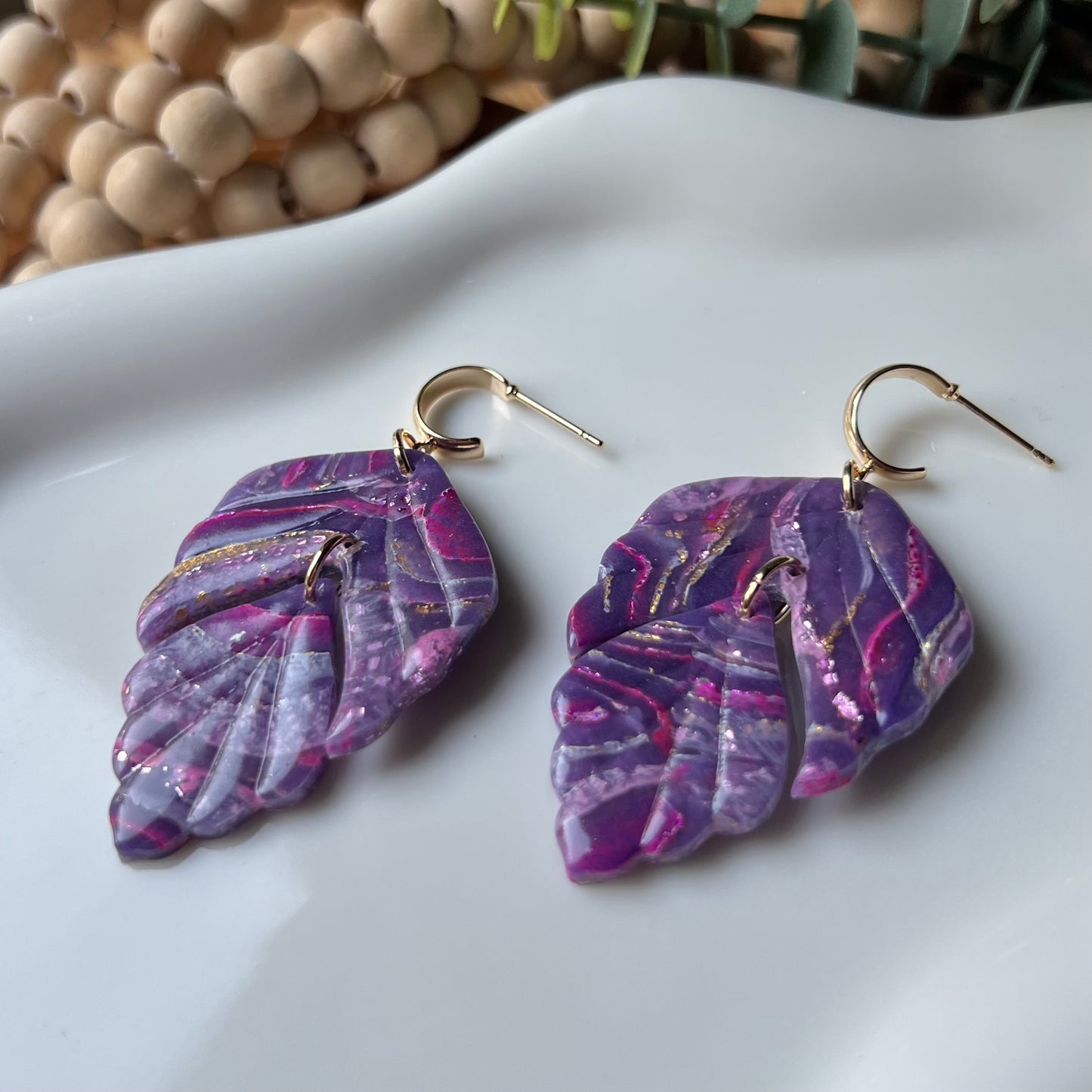 Dream In Purple: Agate Marbled Polymer Clay Earrings
