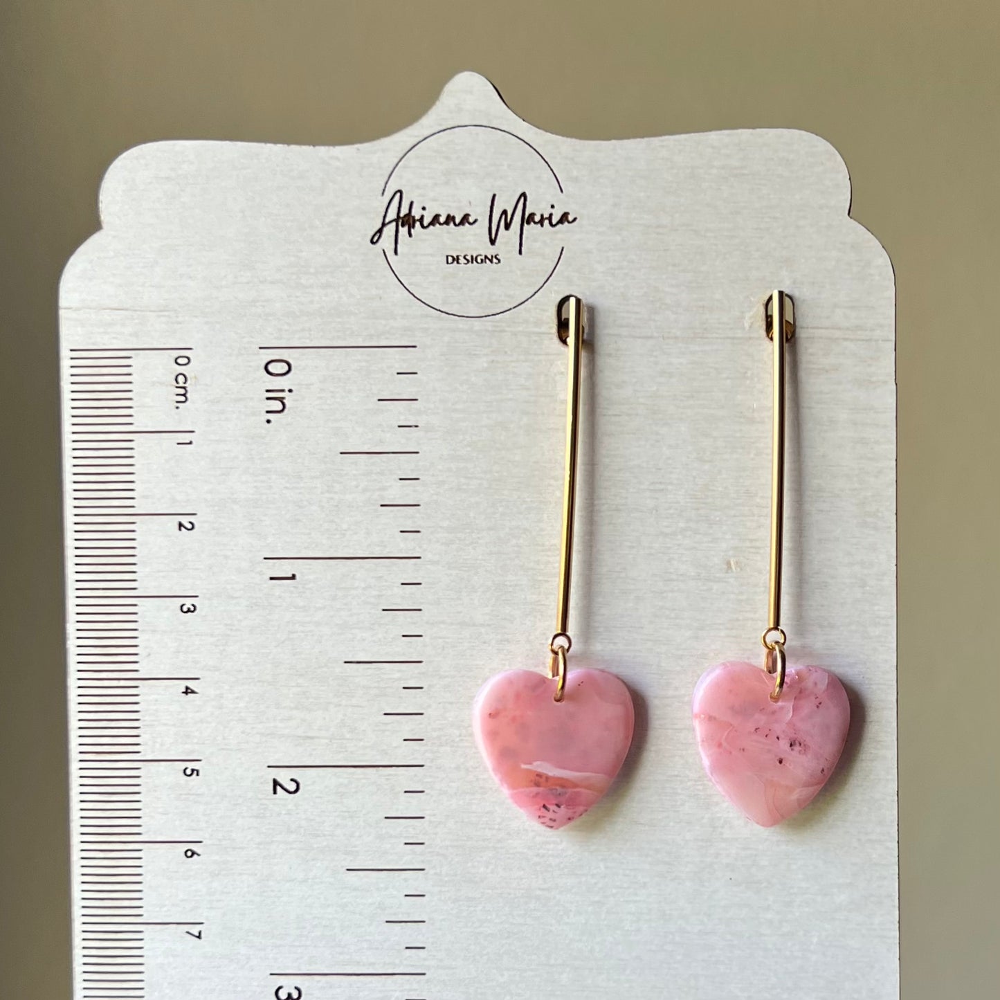 Soft Pink Marbled Heart Drops Polymer Clay Earrings