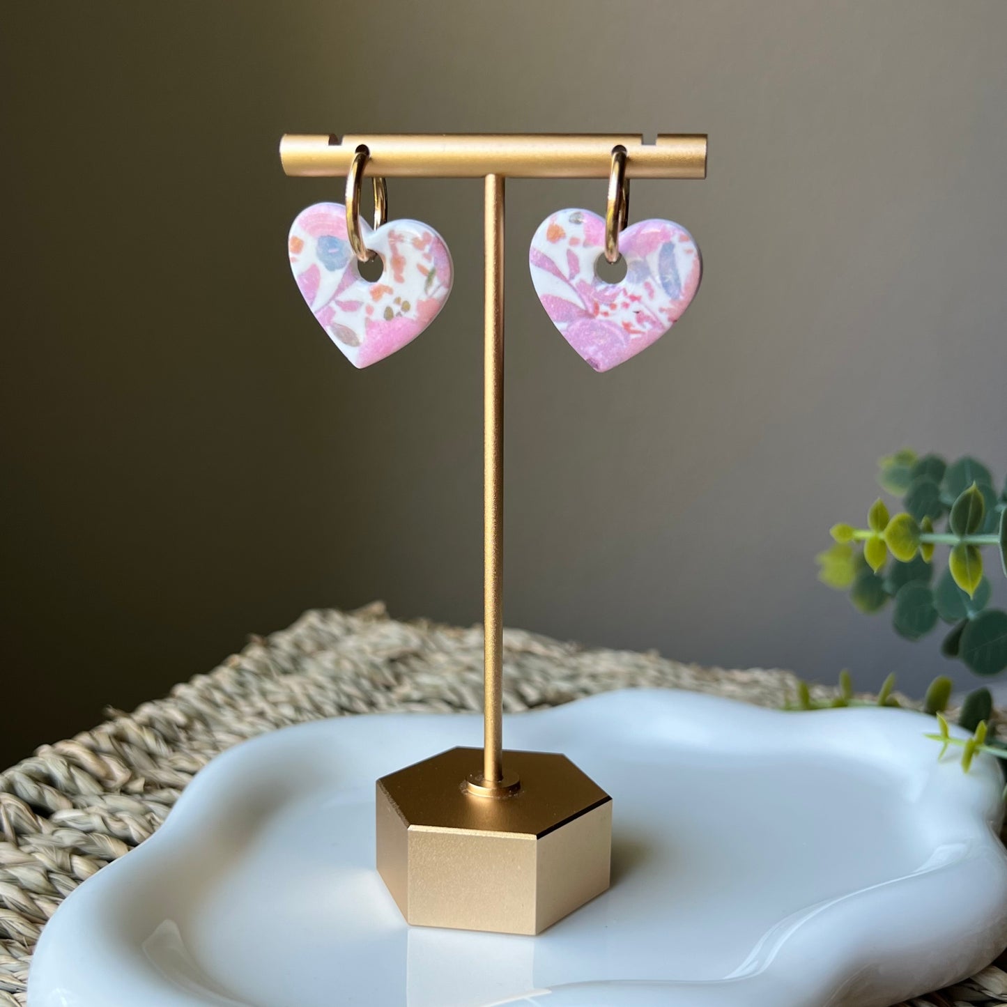 Soft Bloom Heart Polymer Clay Huggie Hoop Earrings