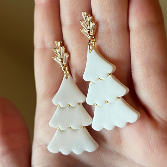 White Christmas Tree Polymer Clay Earrings
