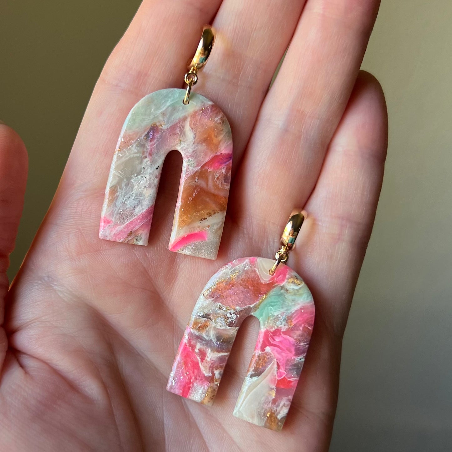 Color Flux Polymer Clay Half Hoop Earrings