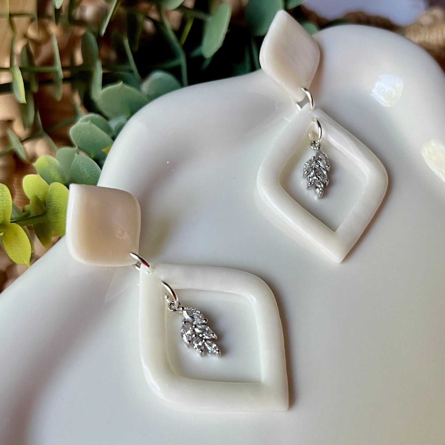 White & Translucent Marbled Polymer Clay Earrings
