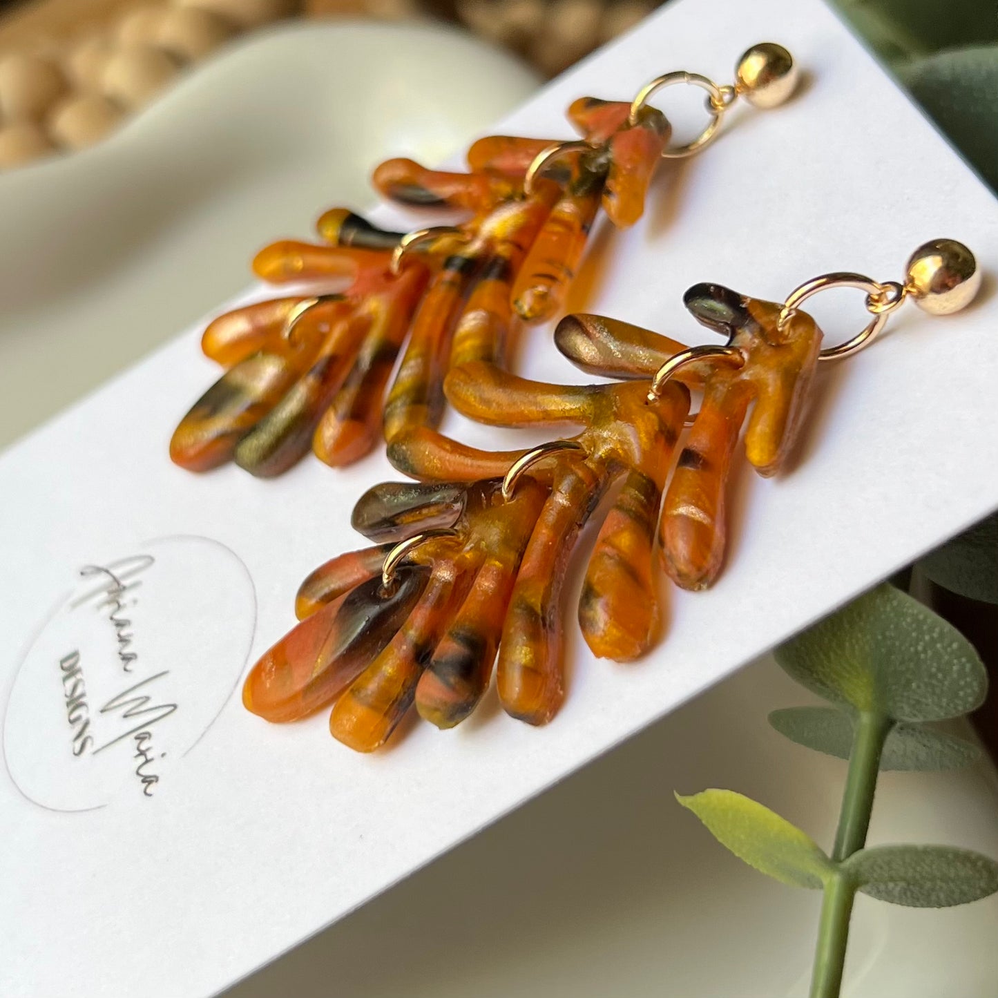 Amber Flame: Laminaria Polymer Clay Earrings