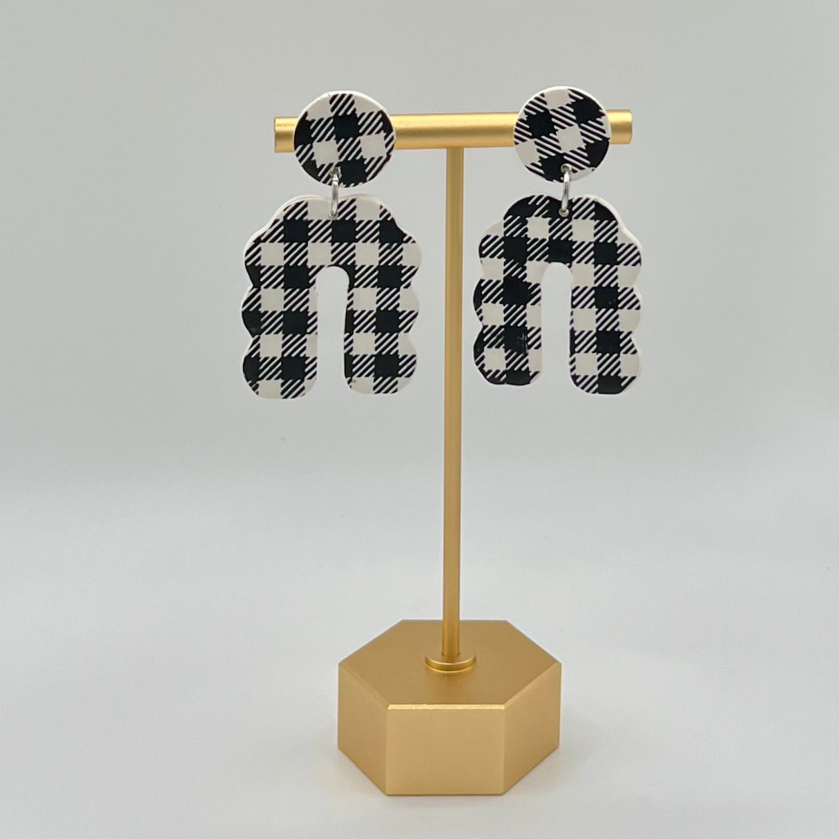 Black & White Gingham Arch Clay Earrings