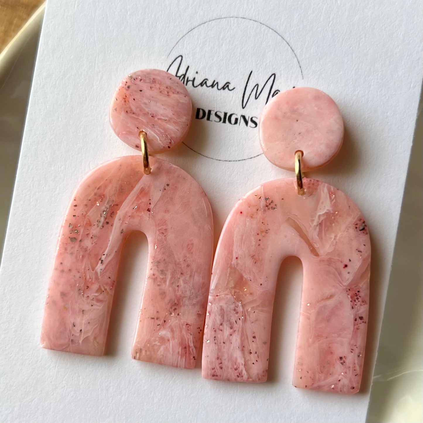 Soft Pink Marbled Organic Arch Polymer Clay Earrings