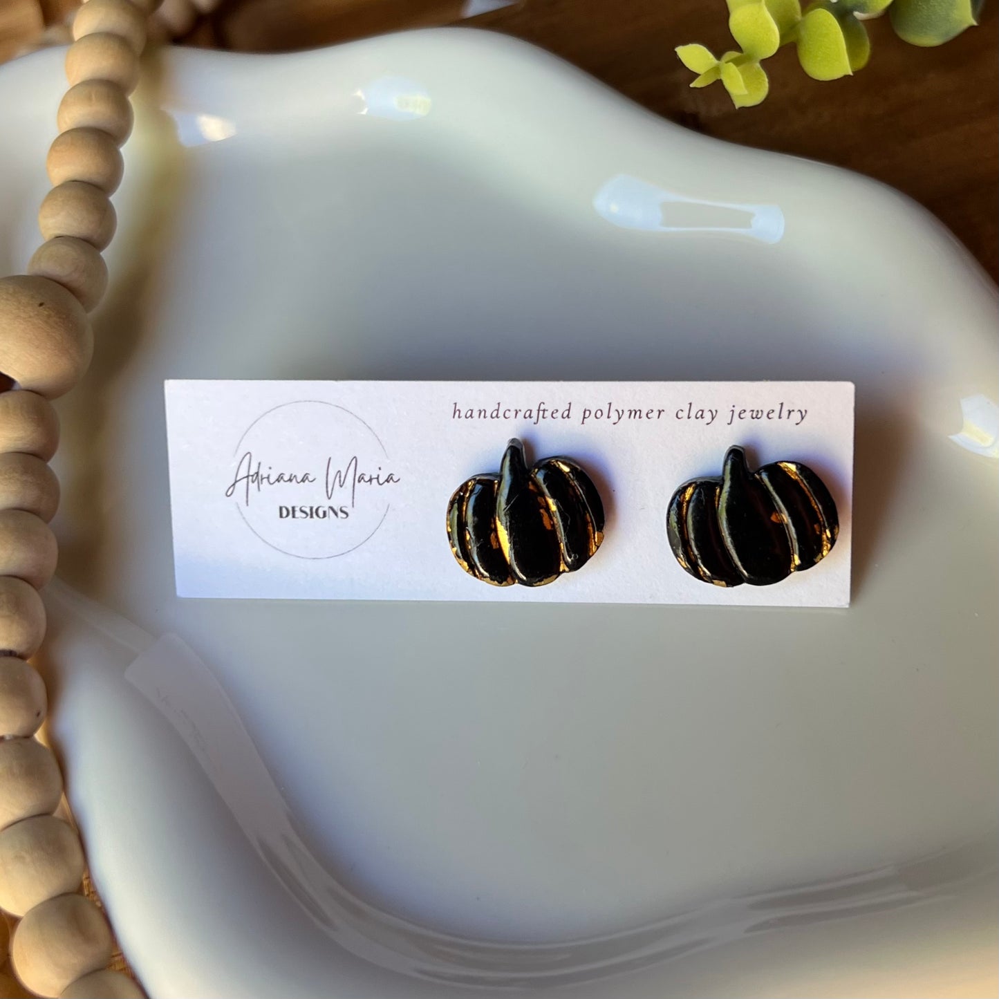 Metallic Vintage Inspired Pumpkin Clay Stud Earrings