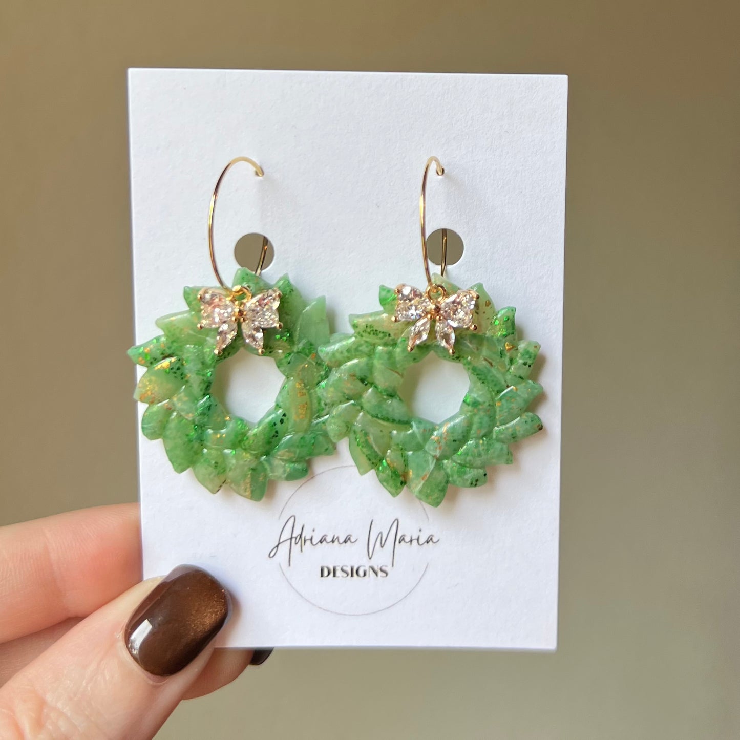 Green Marbled Wreath Earrings