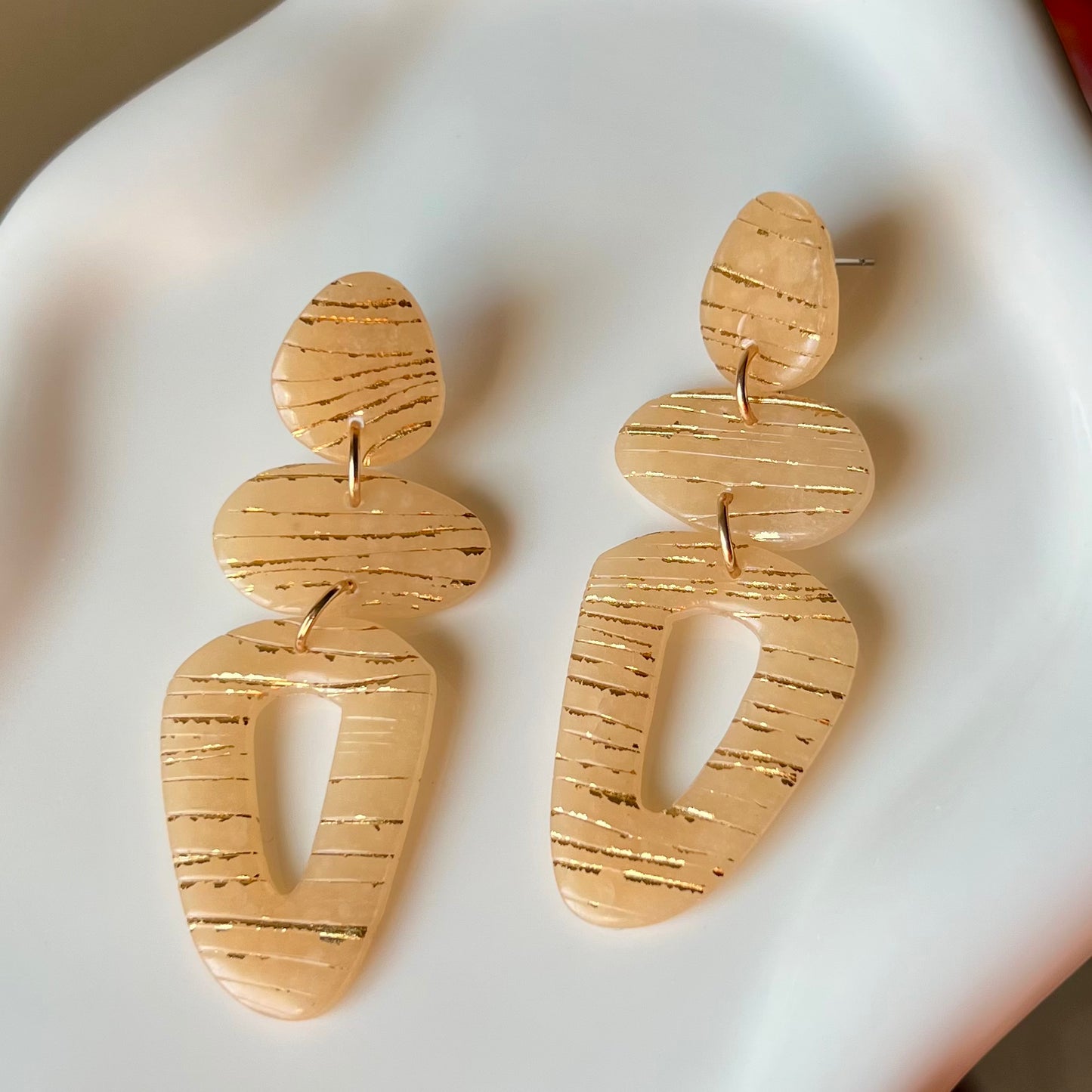 Beige Translucent Polymer Clay Statement Earrings