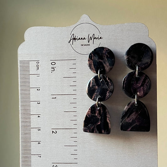 Polymer Clay Earrings - Midnight Magic: Black & Purple Marbled Dangles