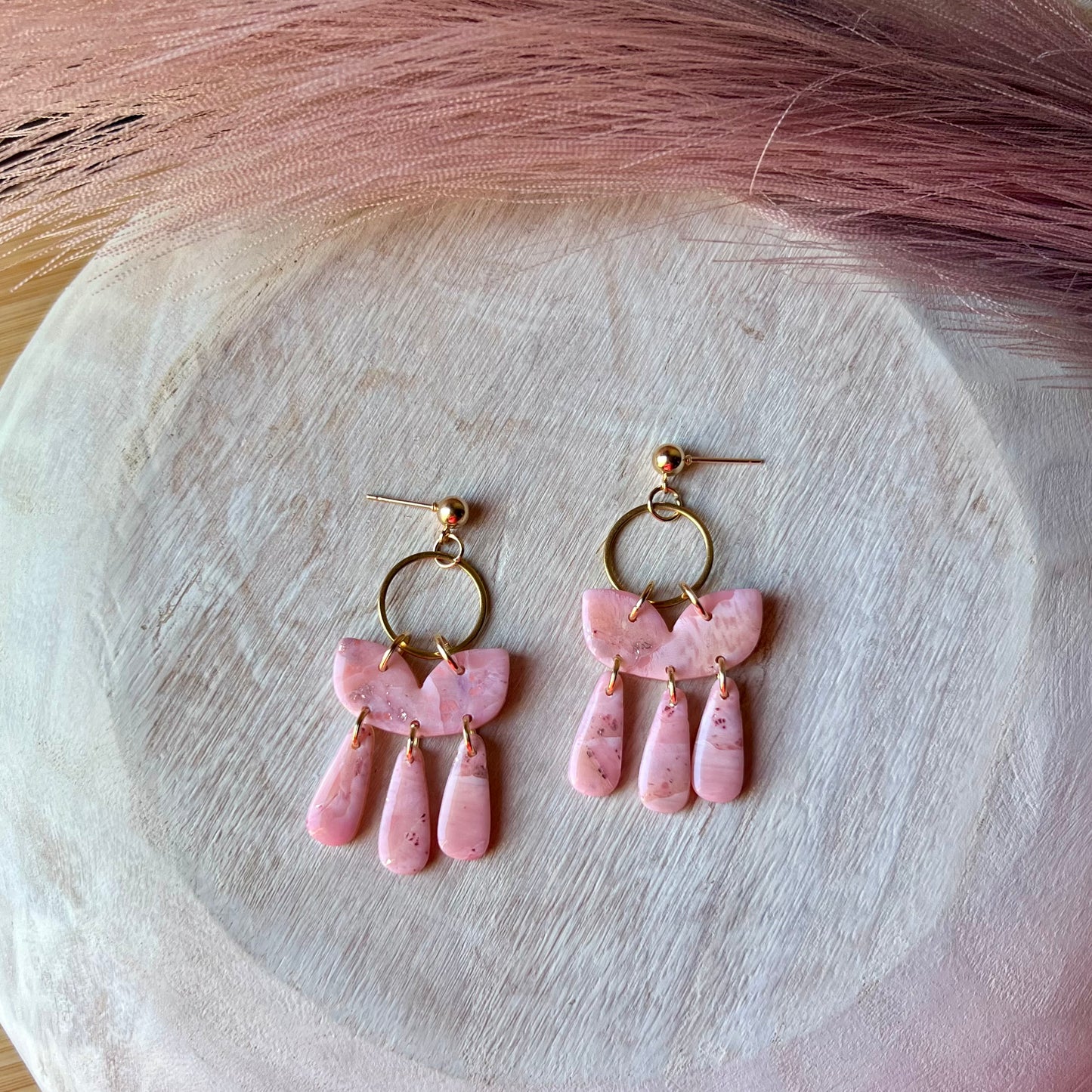 Rose Quartz Inspired Polymer Clay Earrings