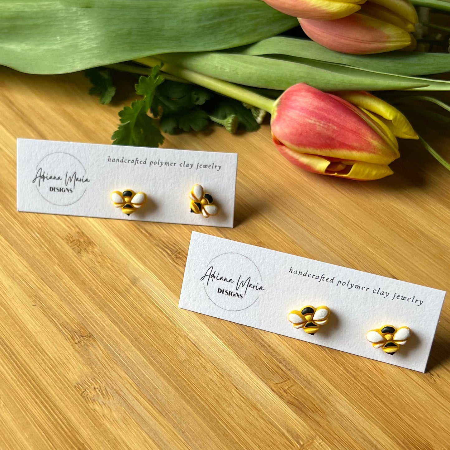 Mini Bee Polymer Clay Stud Earrings