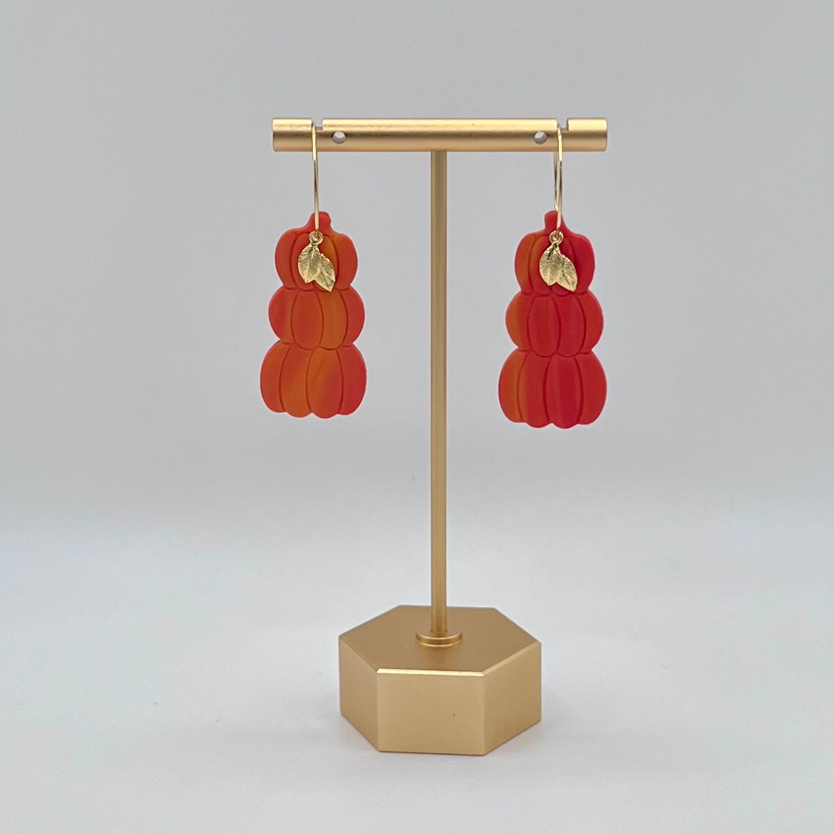 Autumn Pumpkin Stack Polymer Clay Hoop Earrings