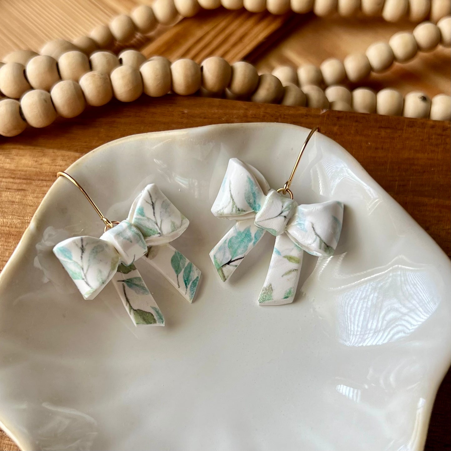 Spring Floral Bow Polymer Clay Dangle Earrings