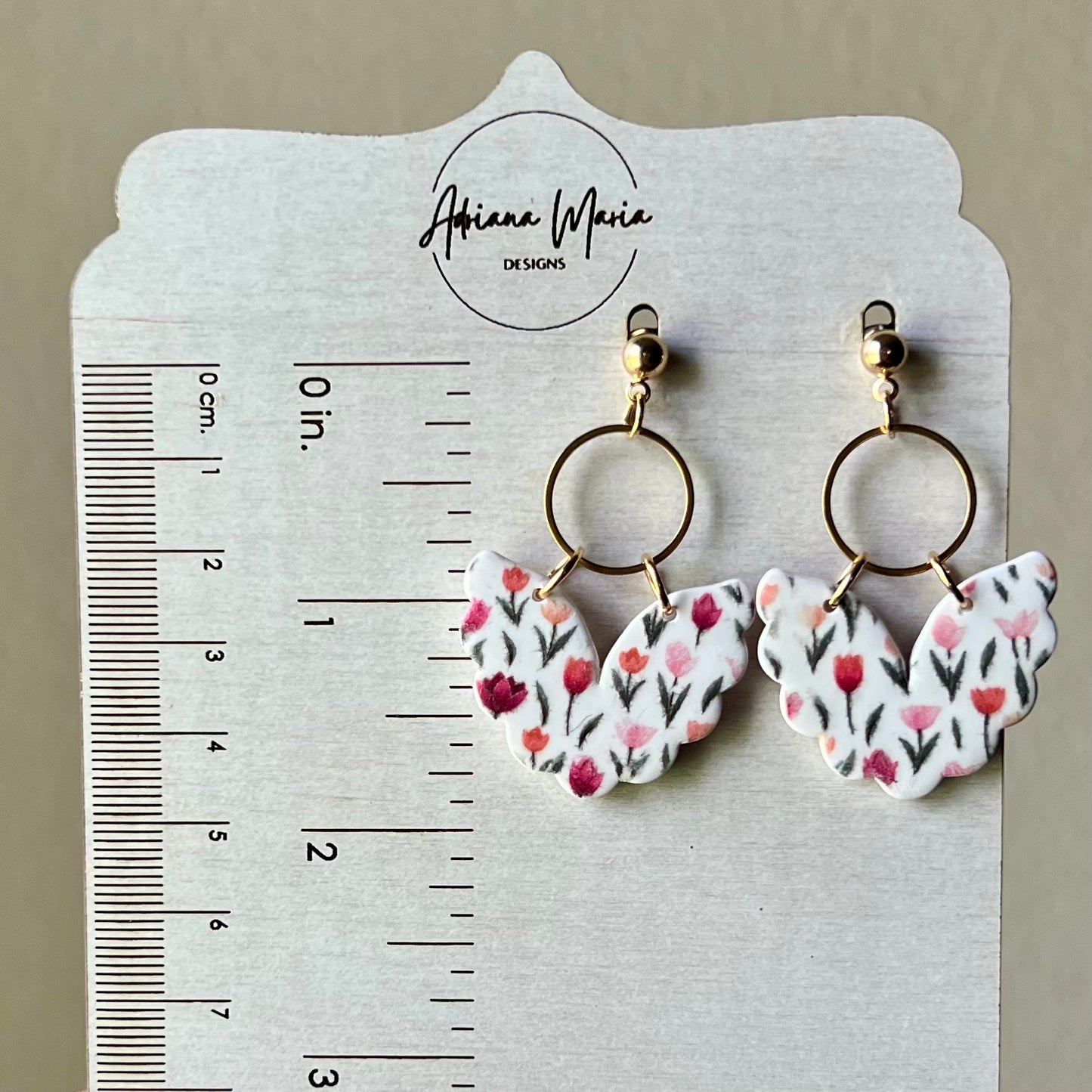 Tulip Print Polymer Clay Dangle Earrings