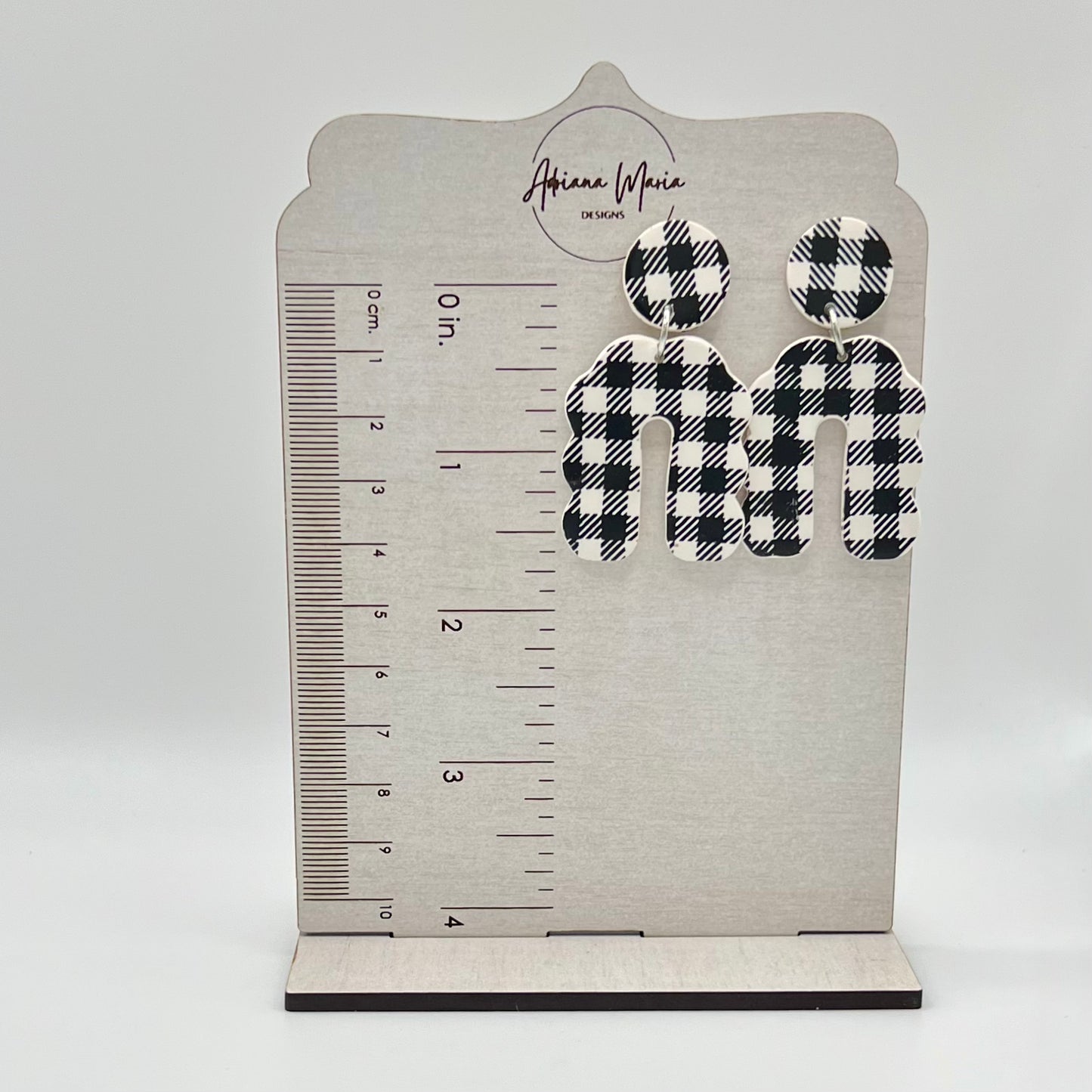 Black & White Gingham Arch Clay Earrings