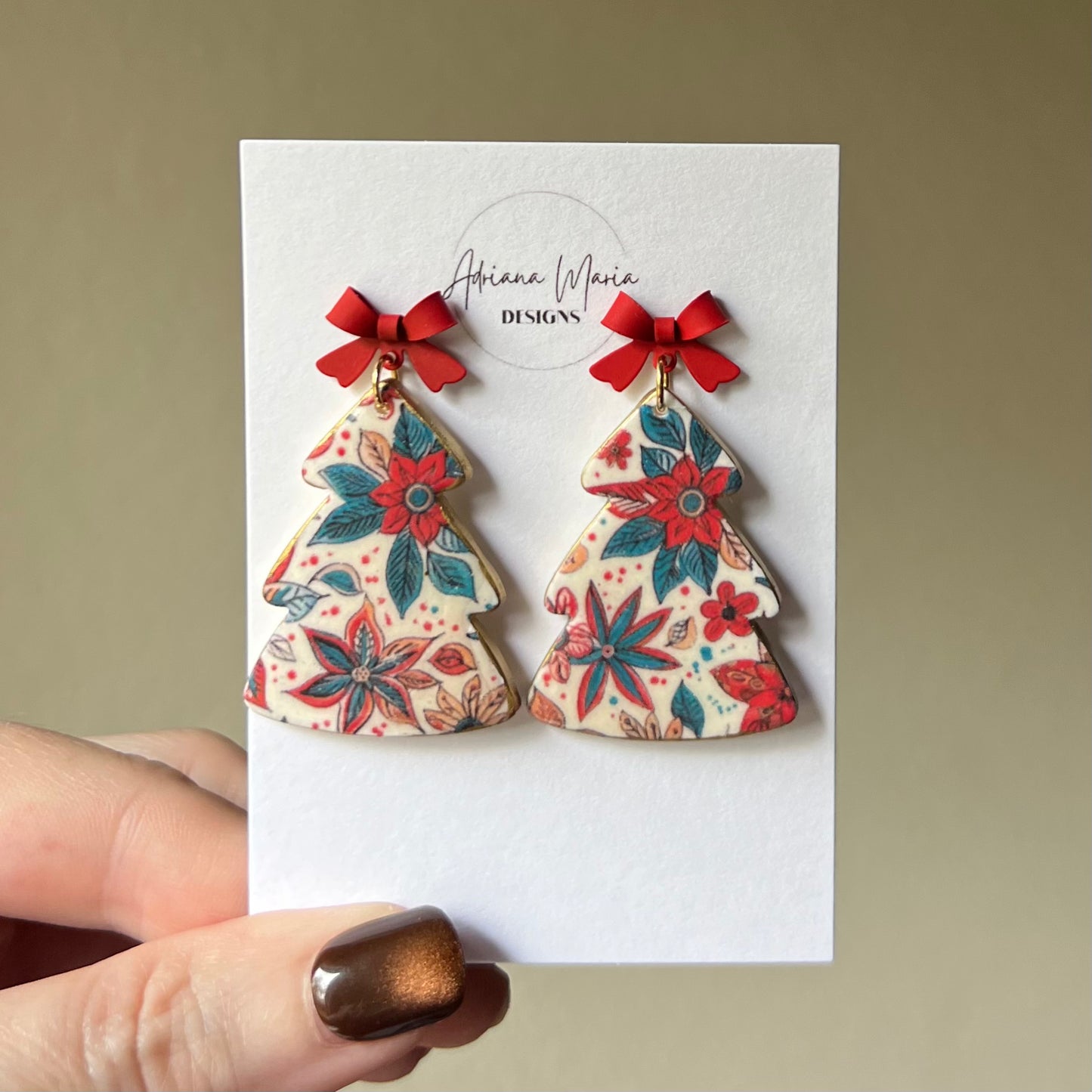 Festive Blooms Collection: Christmas Tree Polymer Clay Dangle Earrings