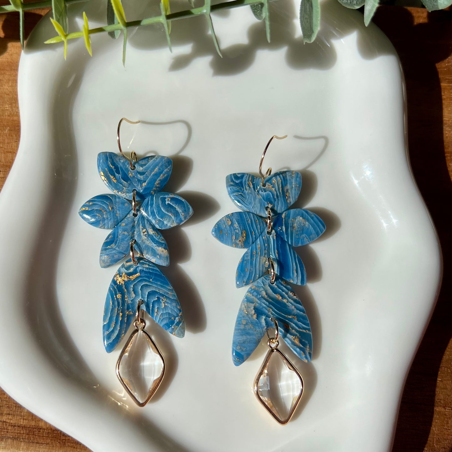 Blue Agate Marbled Polymer Clay Statement Earrings