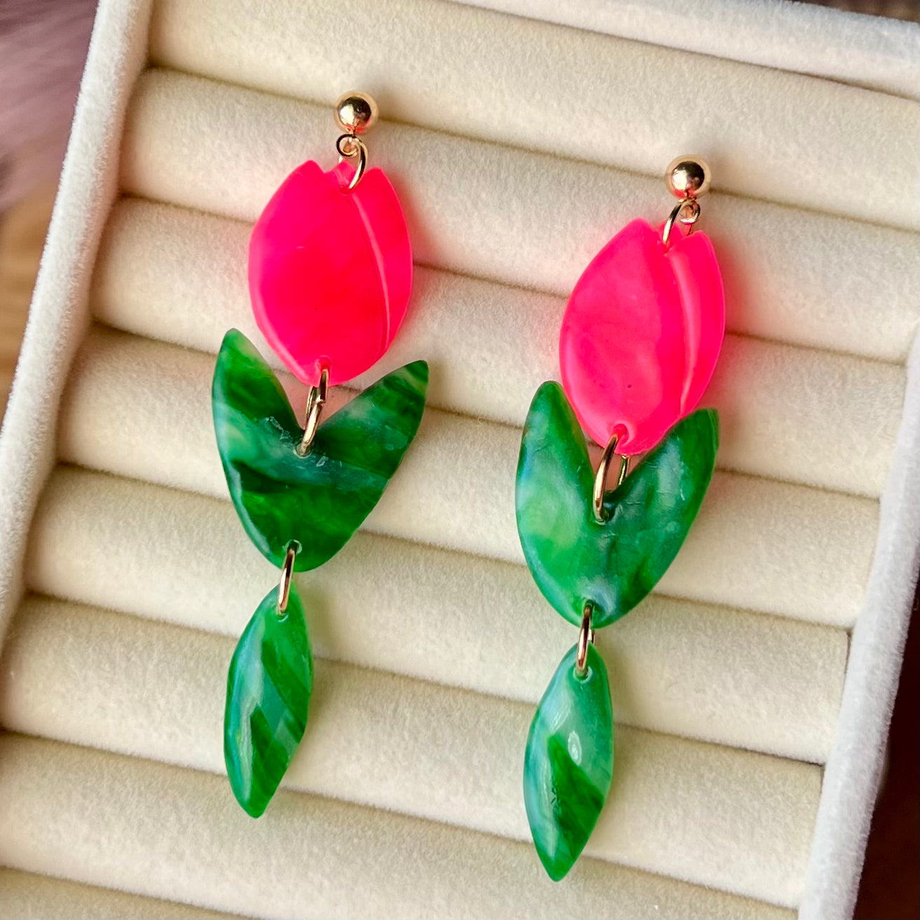 Marbled Tulip Polymer Clay Dangle Earrings