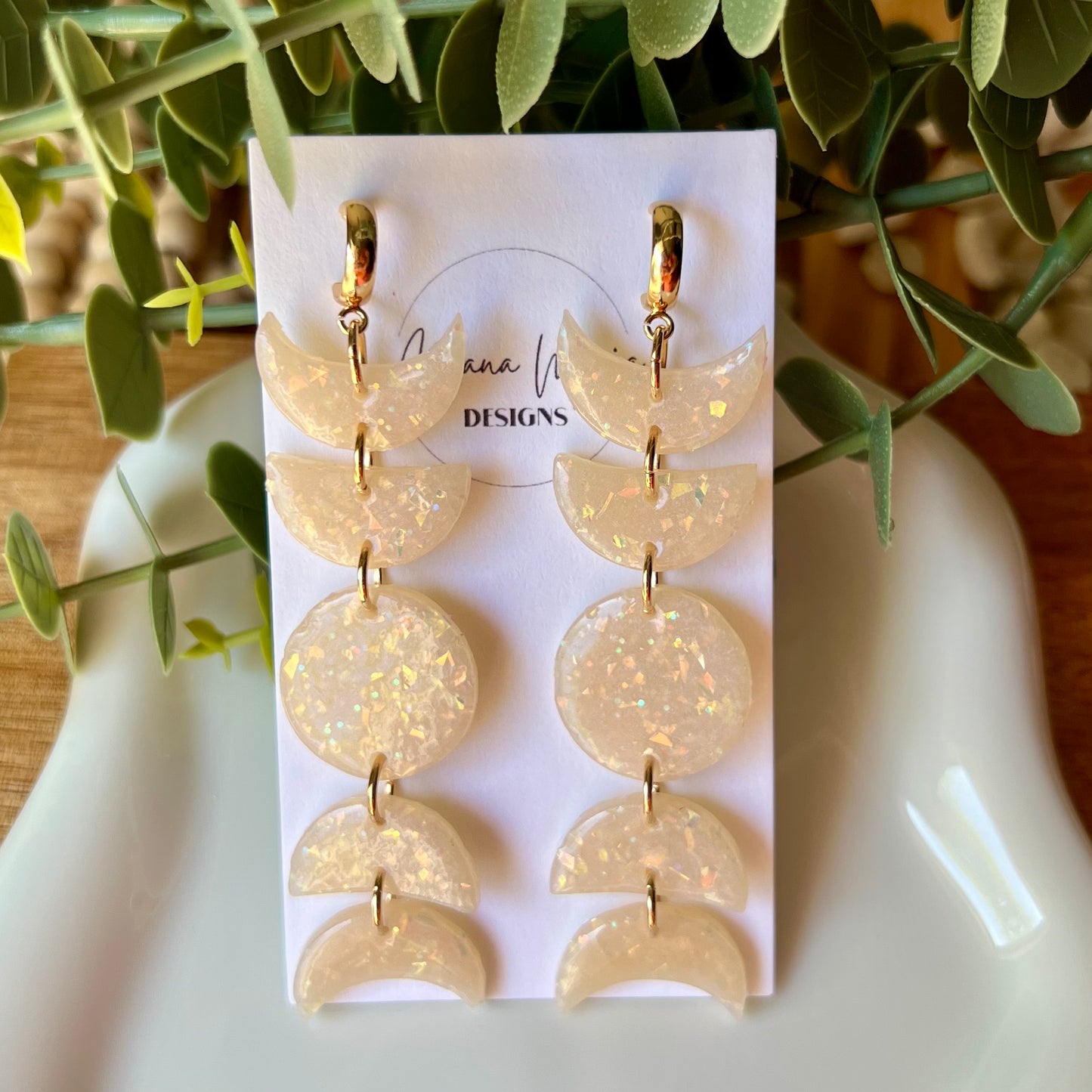 Opal Moon Phase Statement Clay Earrings