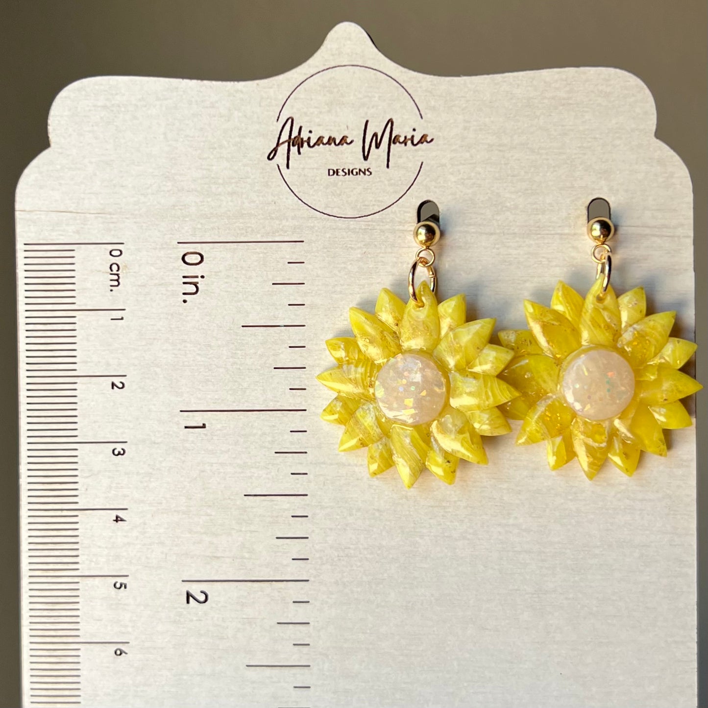 Yellow Marbled Daisy Flower Polymer Clay Earrings