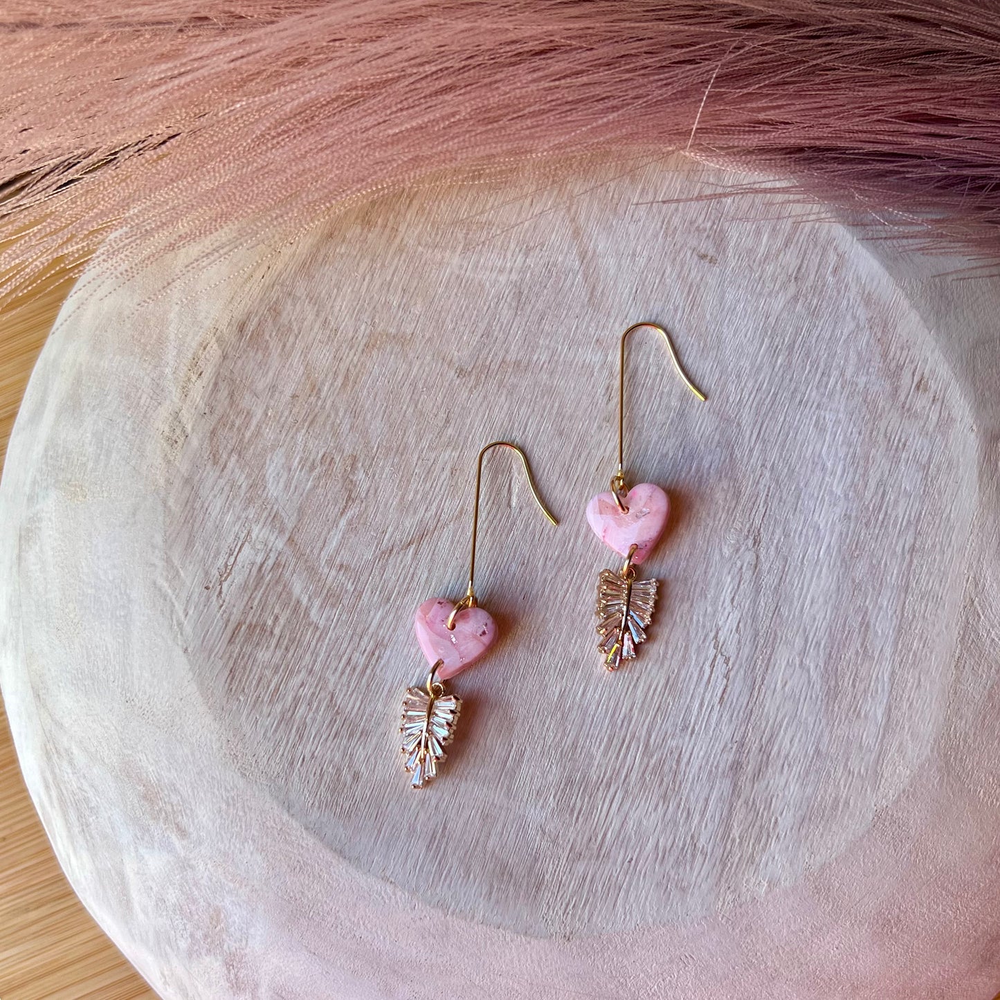 Rose Quartz Inspired Heart Polymer Clay Earrings
