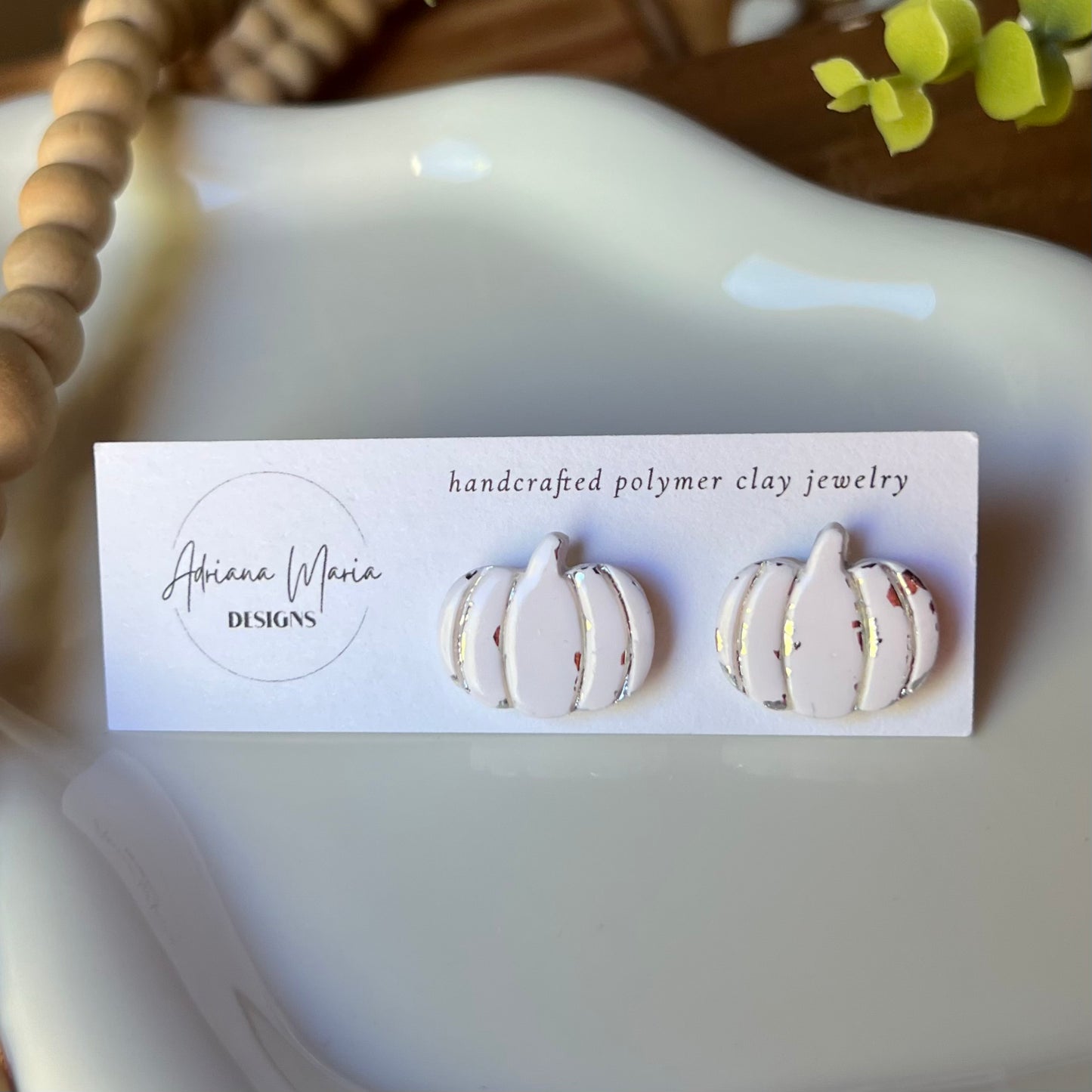 Metallic Vintage Inspired Pumpkin Clay Stud Earrings