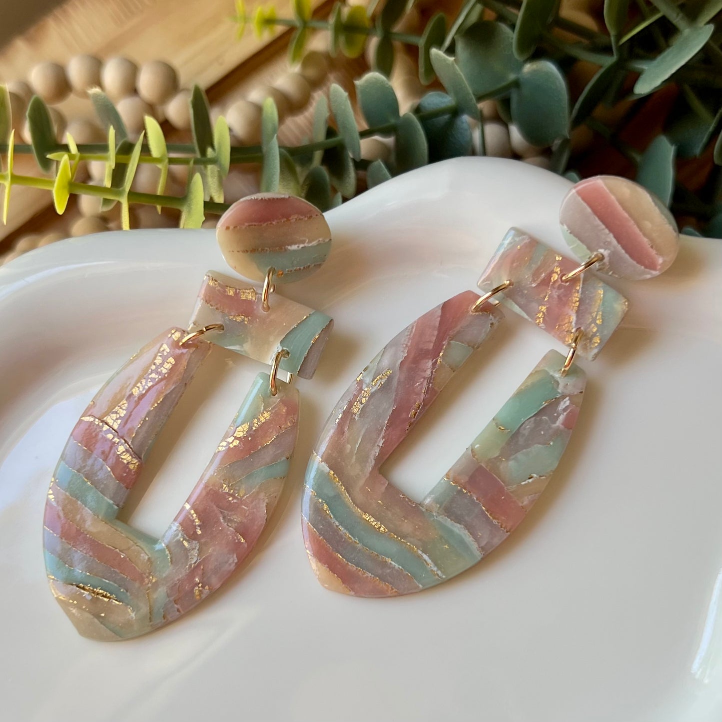 Colorful Marble Translucent Polymer Clay Statement Earrings
