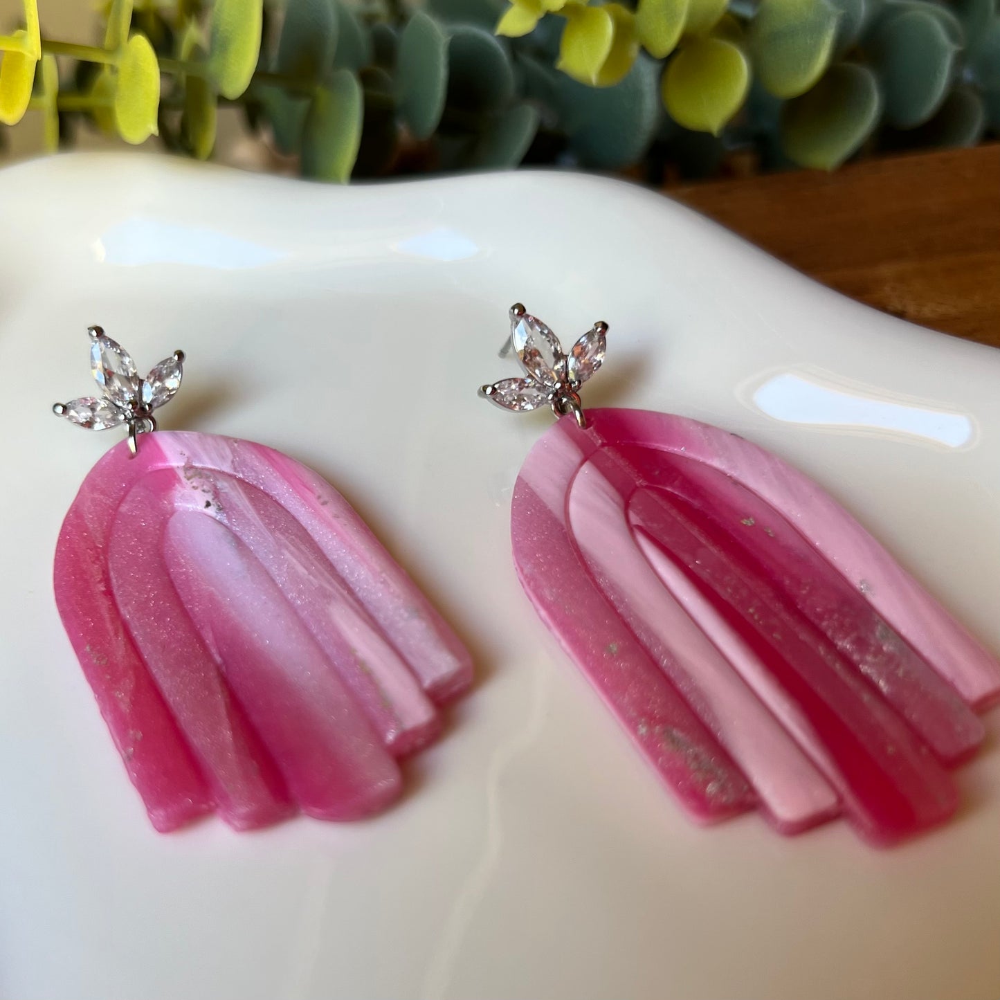 Pink Marble Arch Polymer Clay Earrings