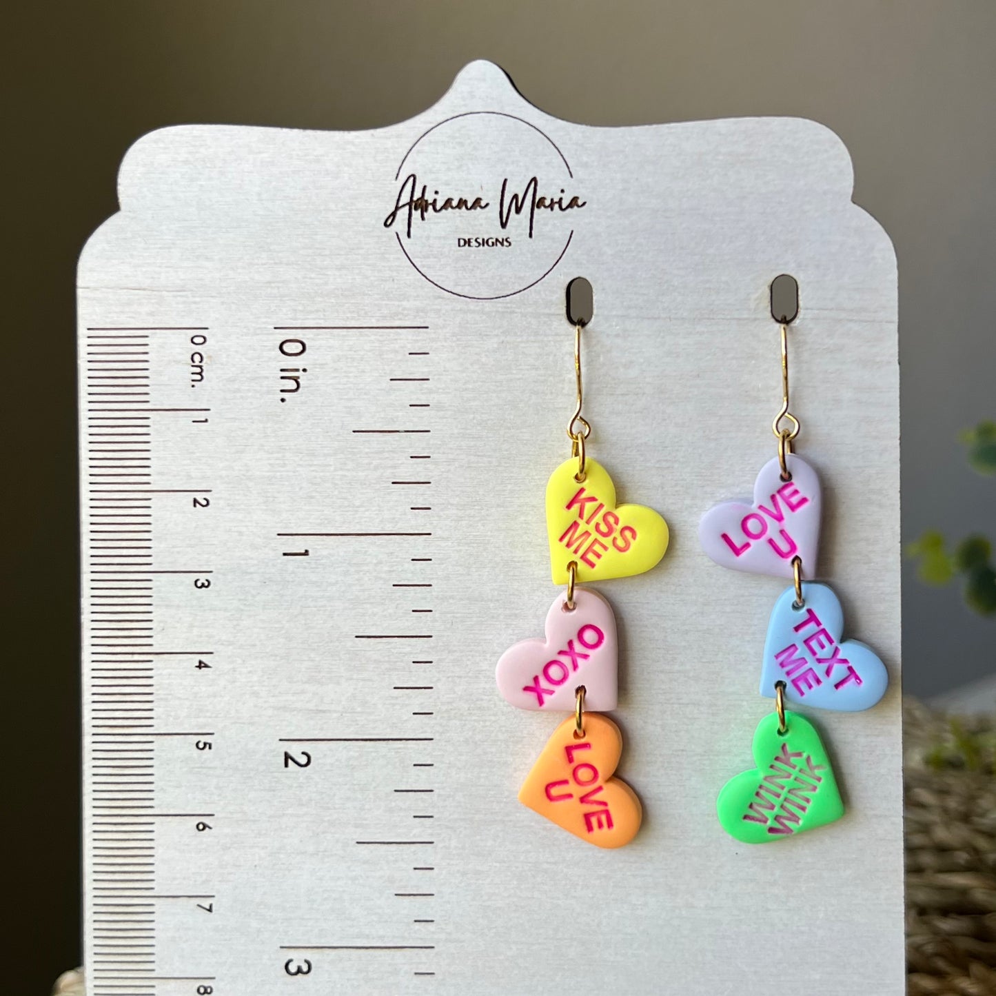 Valentine’s Day Conversation Candy Heart Polymer Clay Dangle Earrings