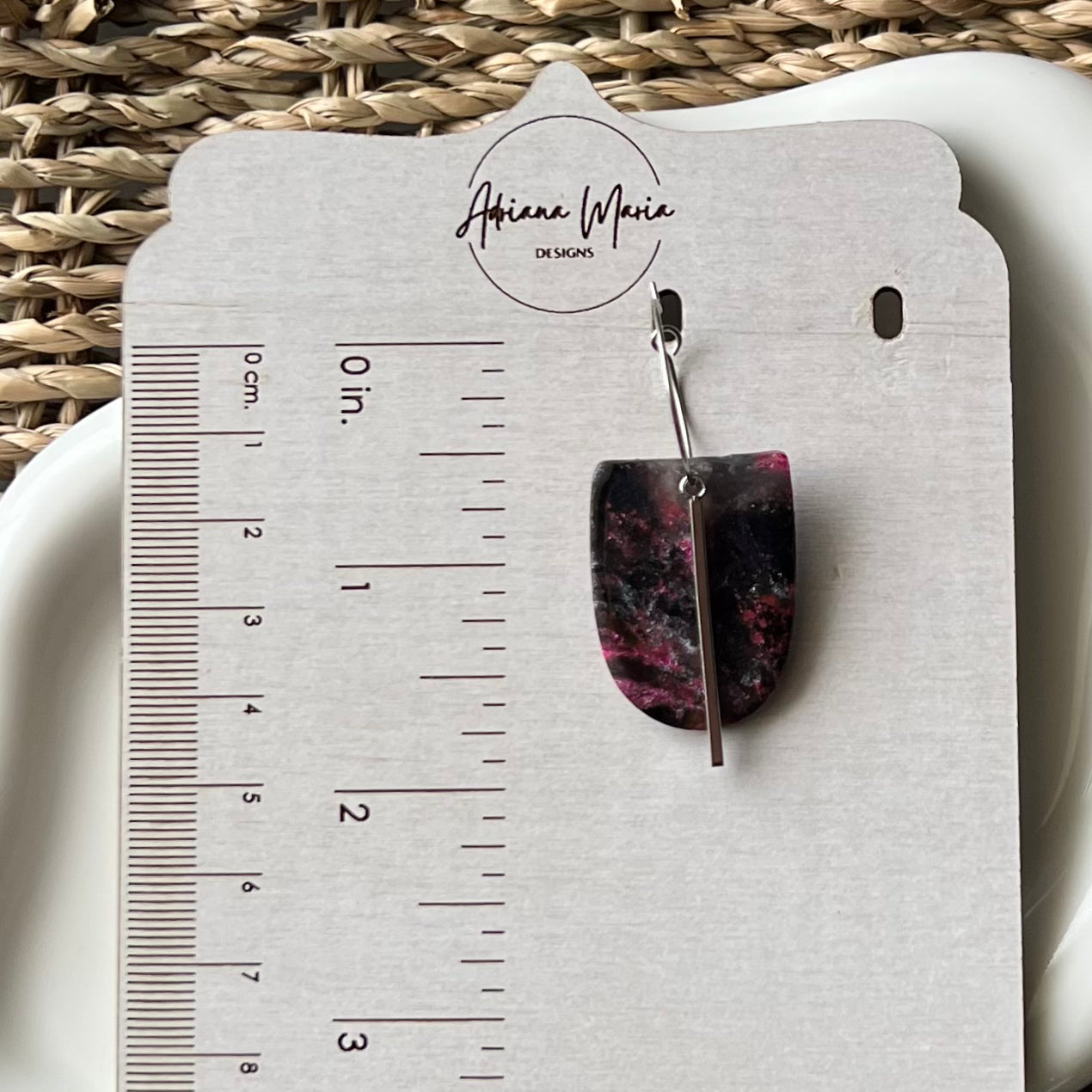 Polymer Clay Earrings - Black & Purple Marbled Hoop Dangles