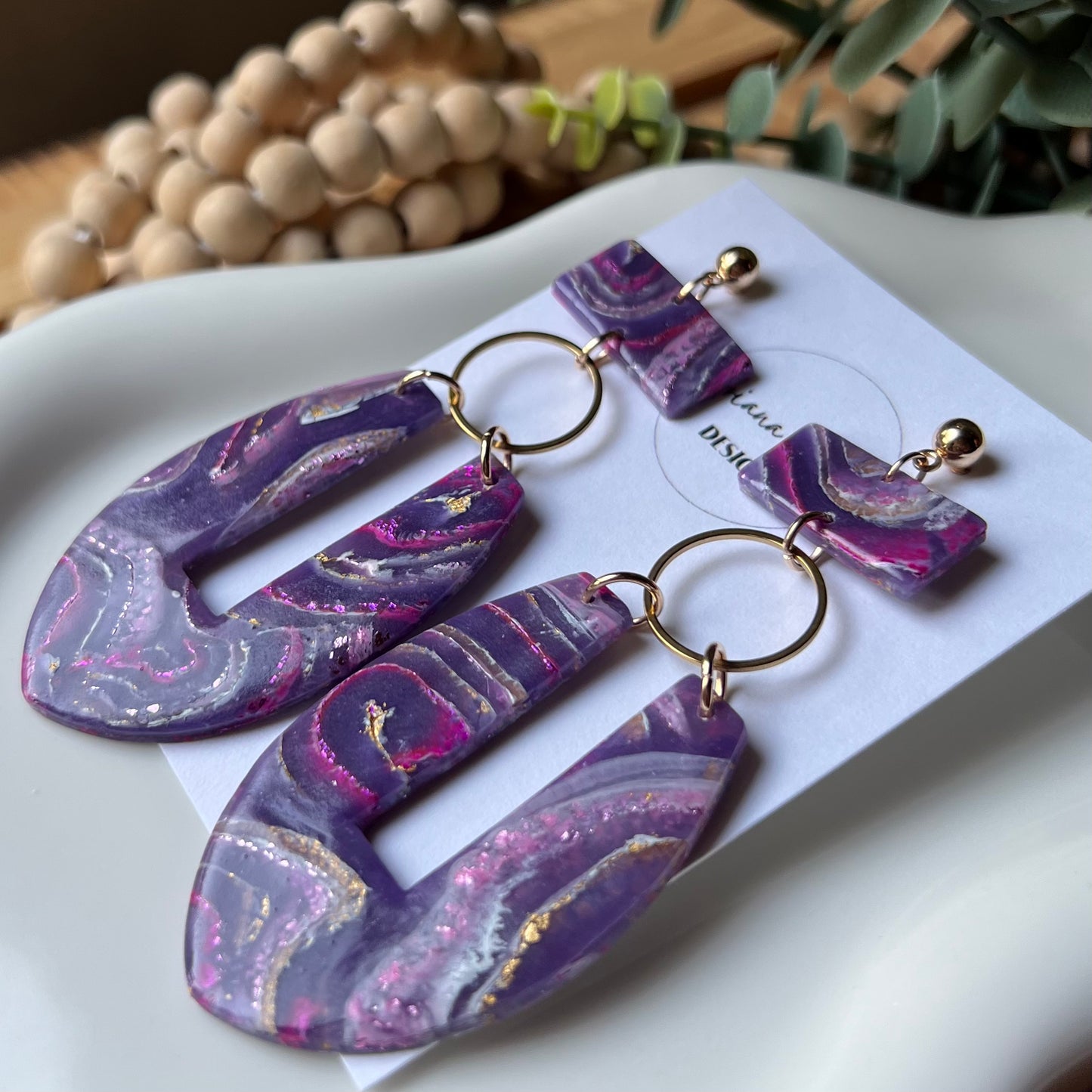 Dream In Purple: Agate Marbled Polymer Clay Statement Earrings