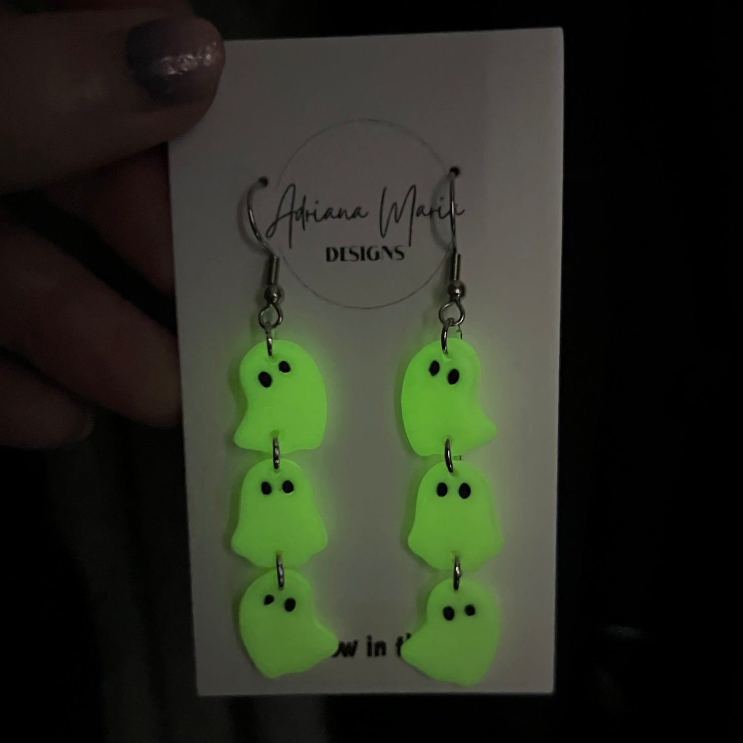 Glow in the Dark Triple Ghost Polymer Clay Dangle Earrings