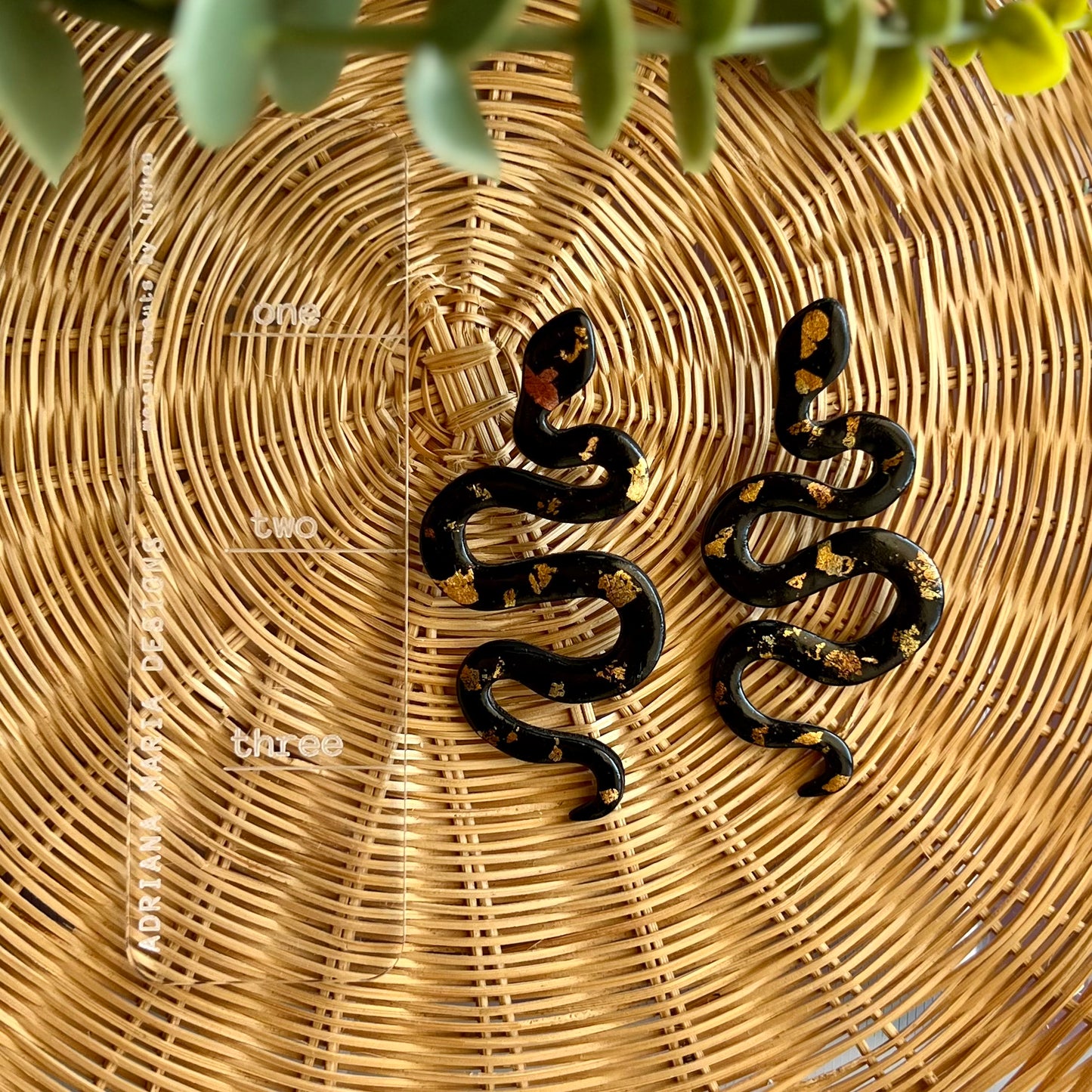 Black & Gold Snake Polymer Clay Stud Earrings