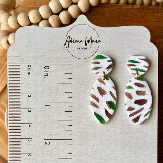 Terrazzo Polymer Clay Earrings – Neutral & Green Lightweight Dangles