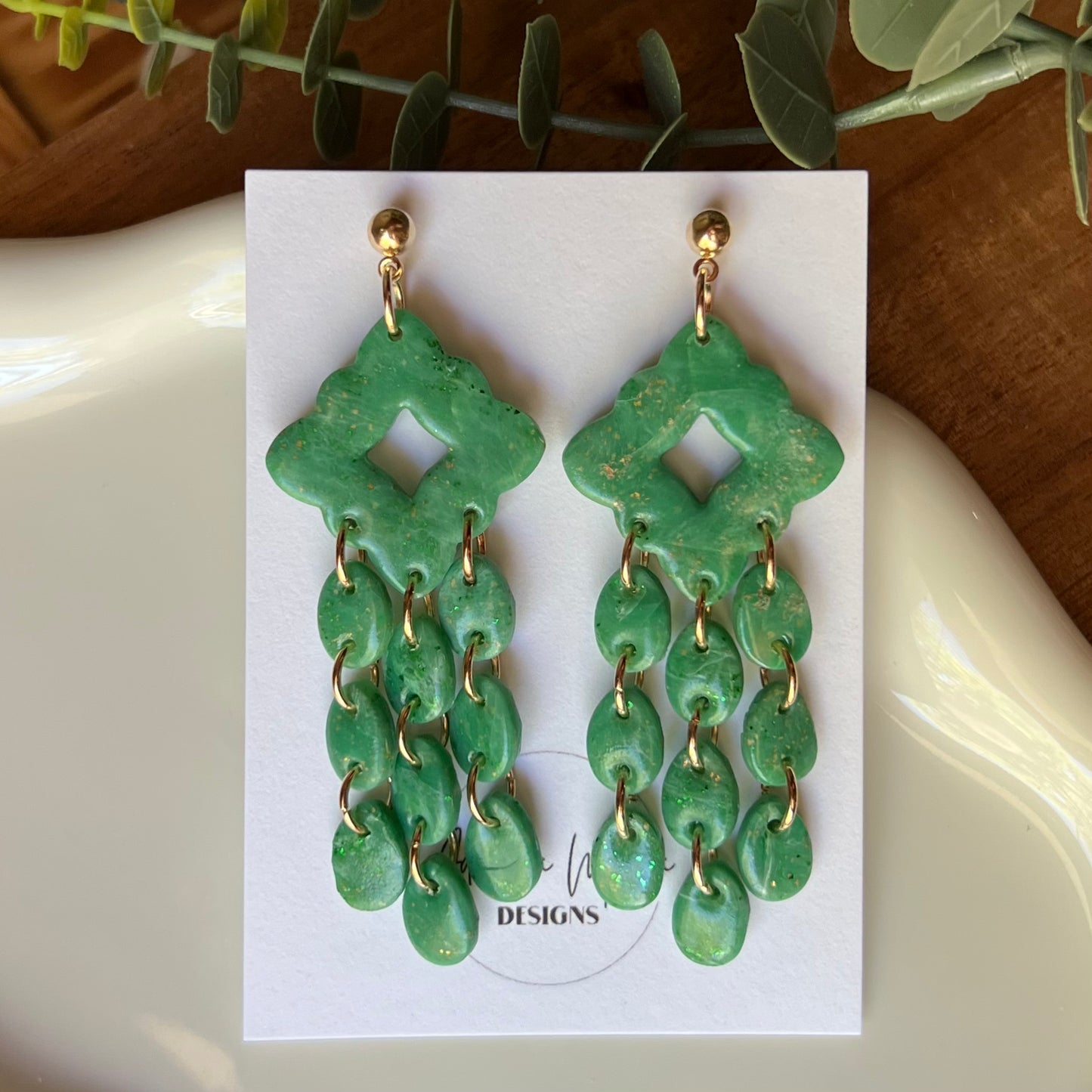 Emerald Green Marbled Polymer Clay Statement Earrings