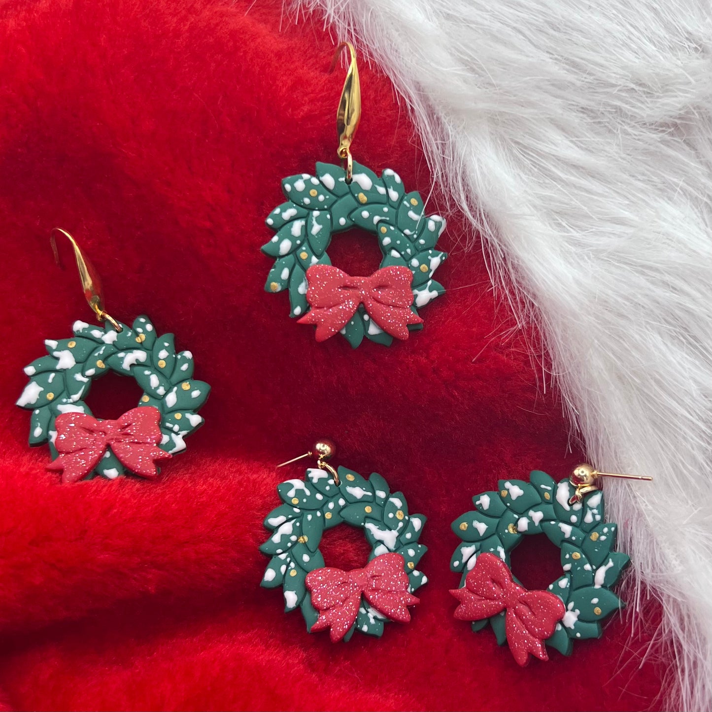 Christmas Wreath Polymer Clay Earrings