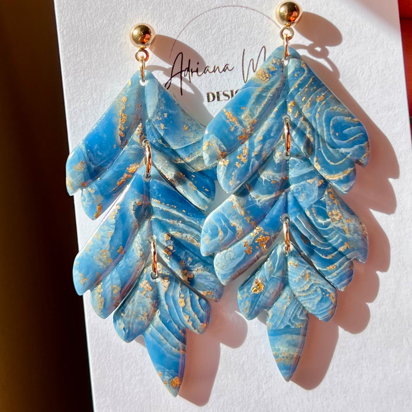 Blue Agate Foliage Polymer Clay Statement Earrings
