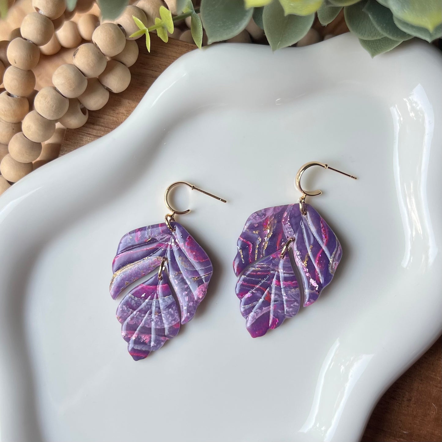 Dream In Purple: Agate Marbled Polymer Clay Earrings