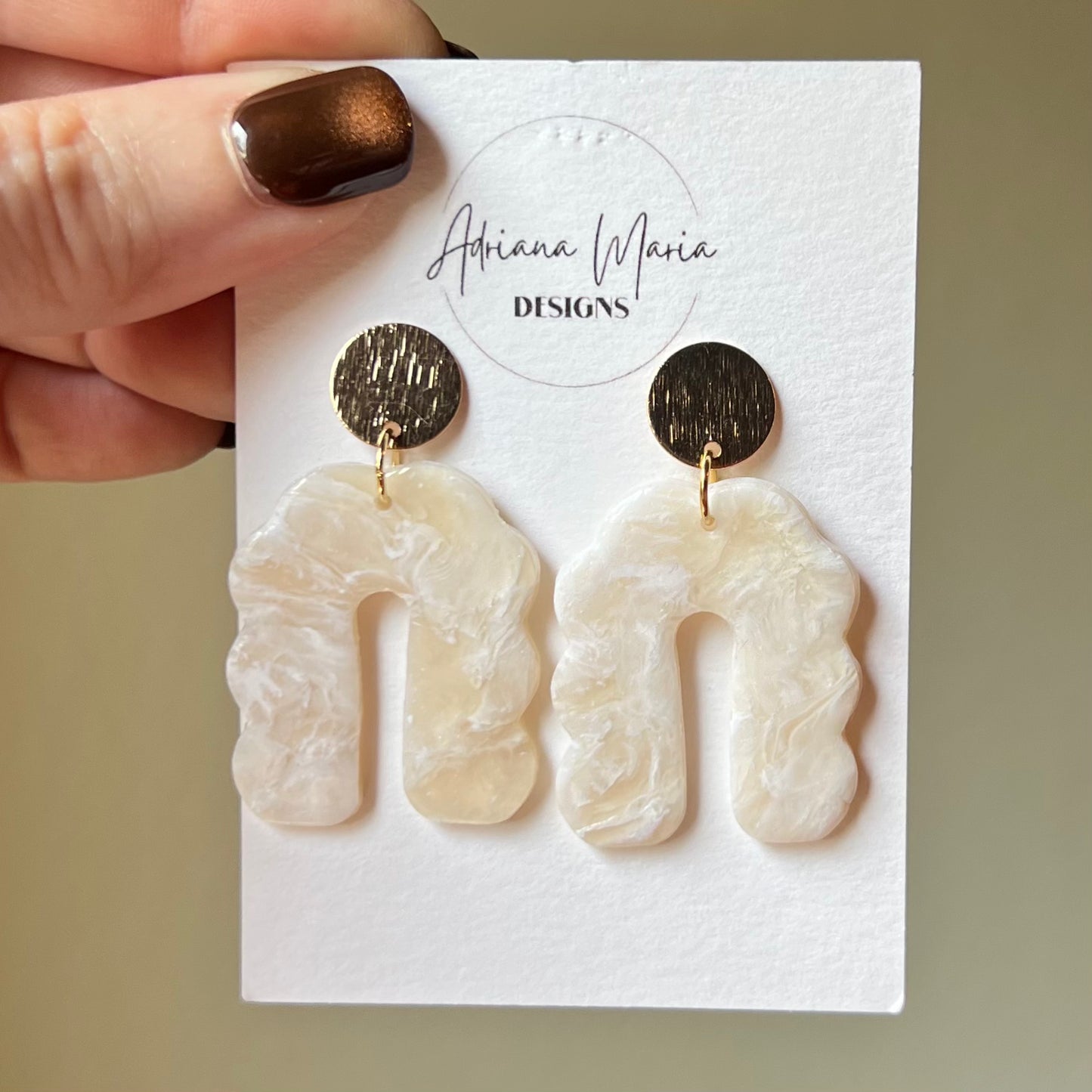 Ivory Marbled Scalloped Arches Polymer Clay Earrings