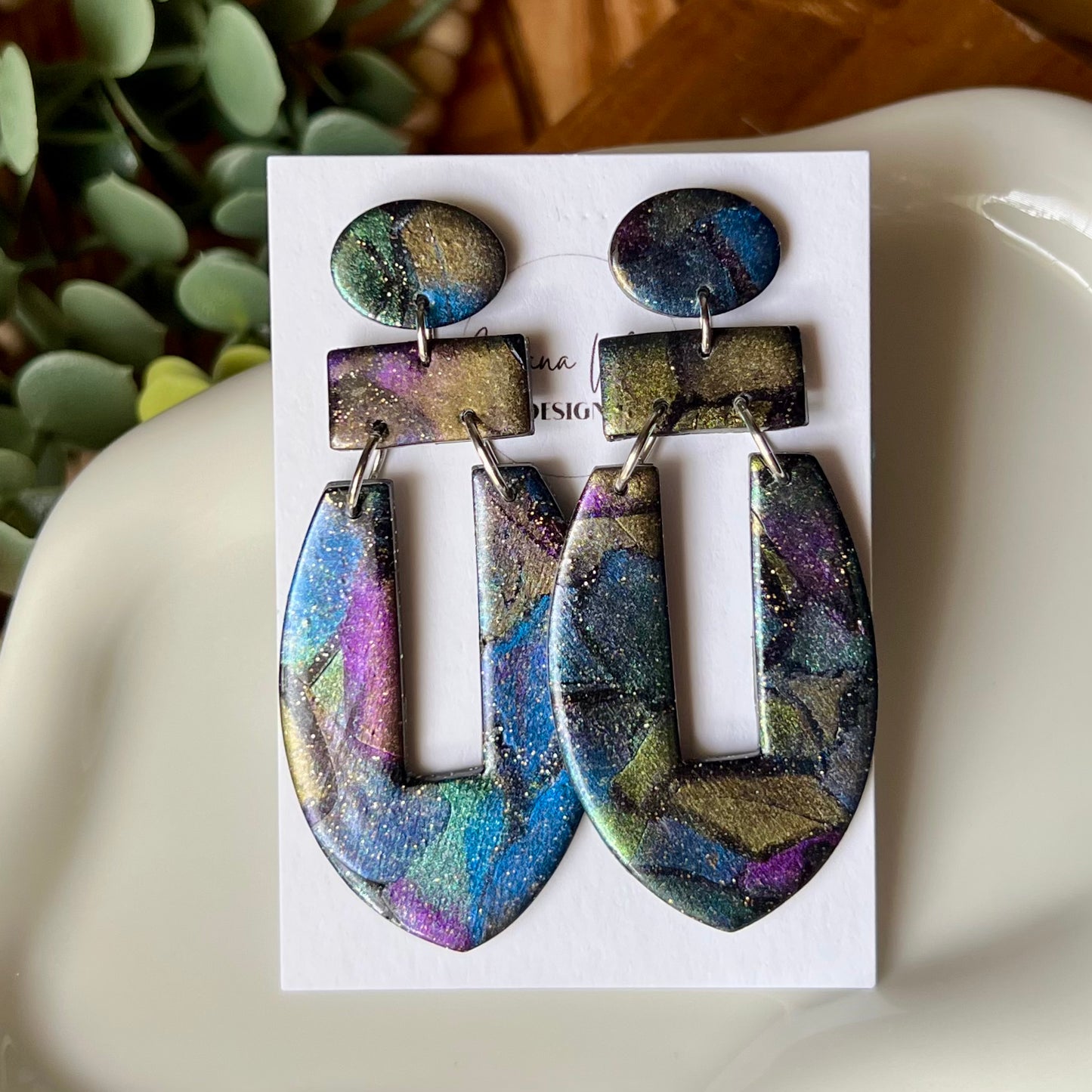 Mica Painted Polymer Clay Statement Earrings
