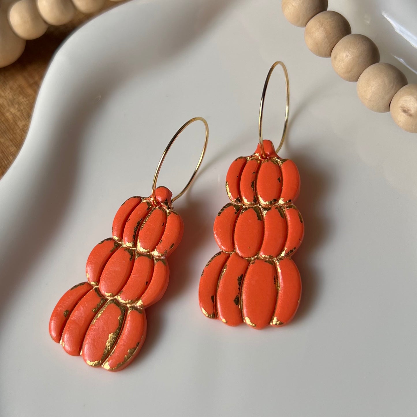 Stacked Pumpkin Polymer Clay Hoop Earrings
