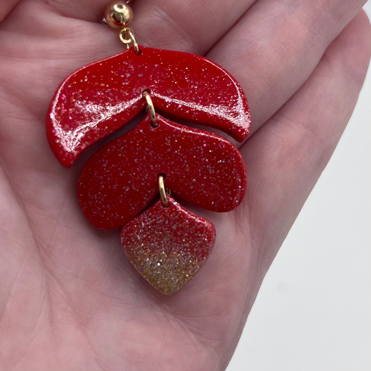 Red & Gold Glitter Ombré Polymer Clay Earring