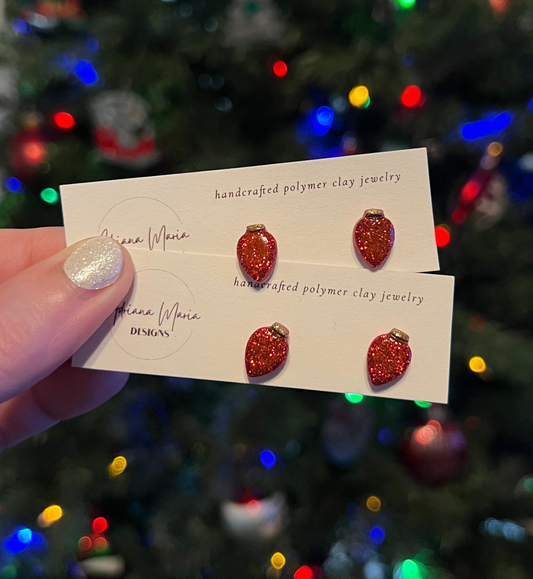 Polymer Clay Earrings - Glittery Christmas Lights Studs