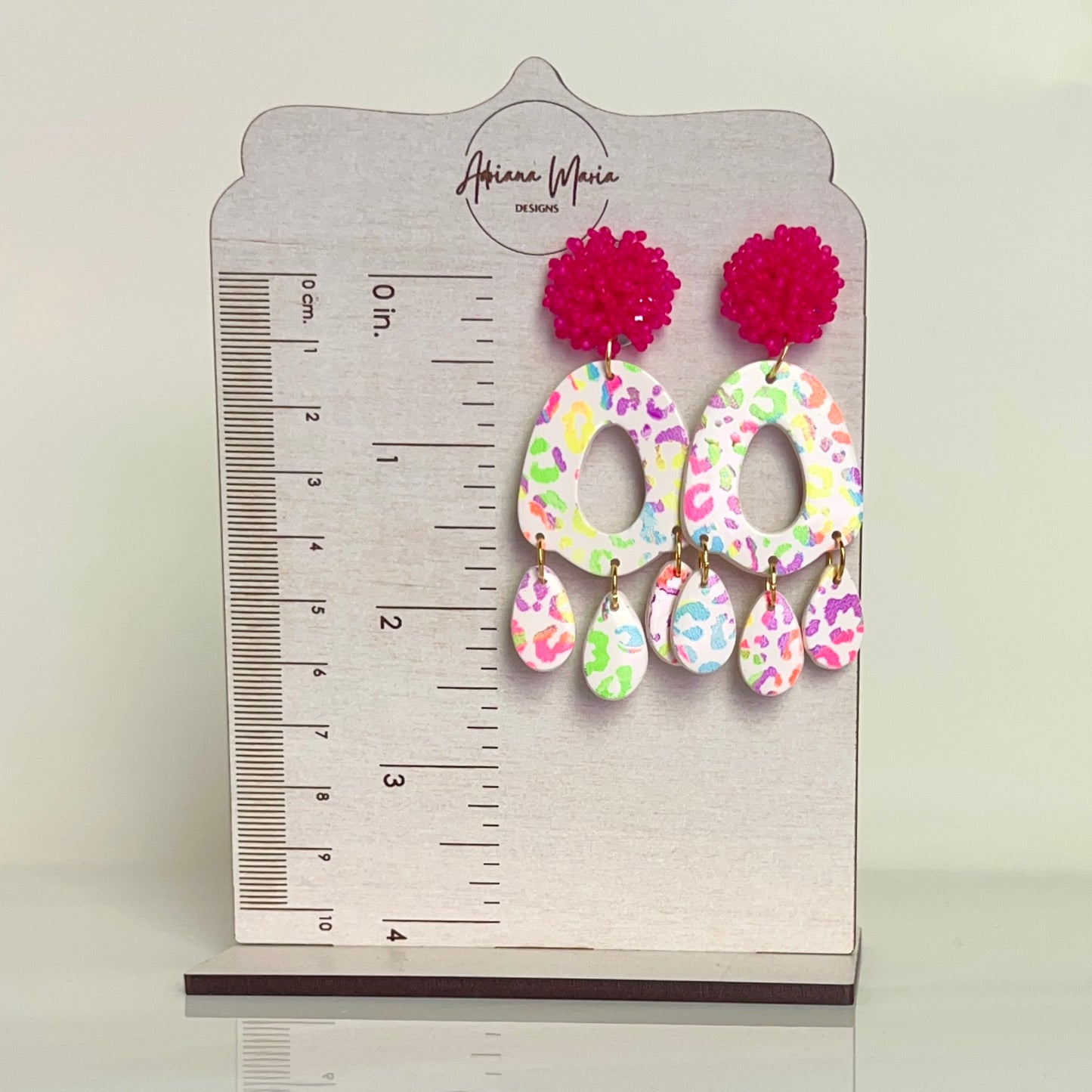 Rainbow Leopard Print Polymer Clay Dangle Earrings