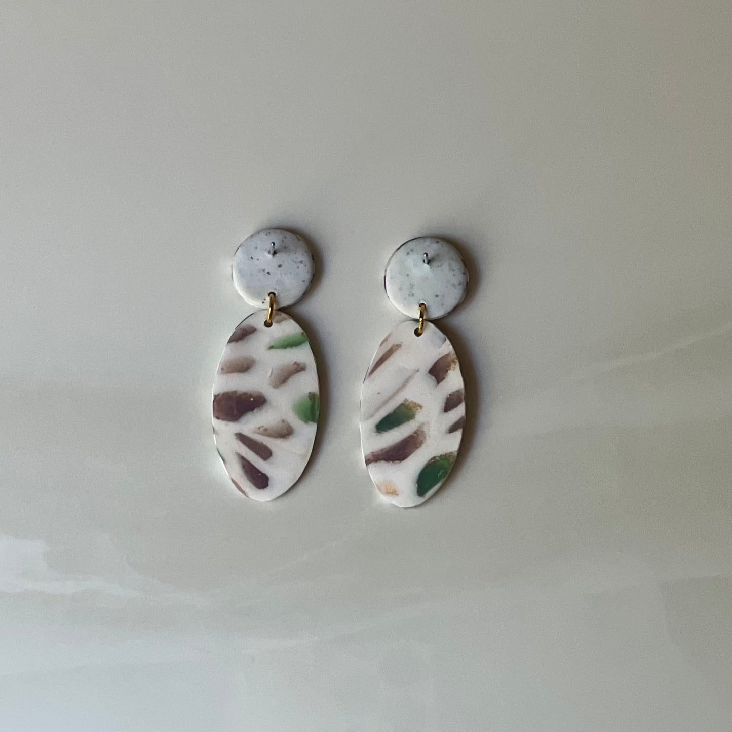 Terrazzo Polymer Clay Earrings – Neutral & Green Lightweight Dangles