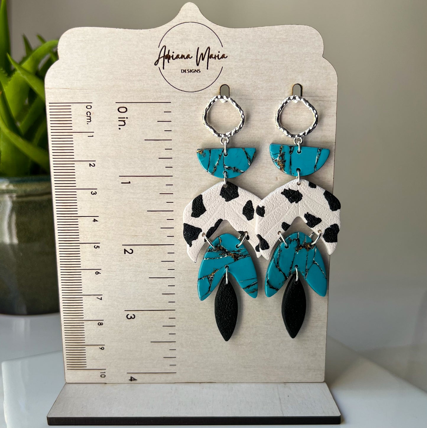 Turquoise & Cow Print Clay Dangle Earrings
